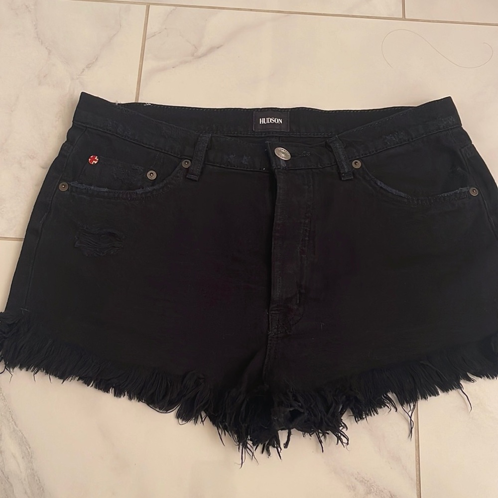 Hudson black distressed denim short